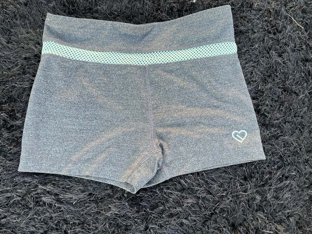 Live Love Dream Grey Heathered Mesh Waistband Athletic Shorts - Picture 1 of 3